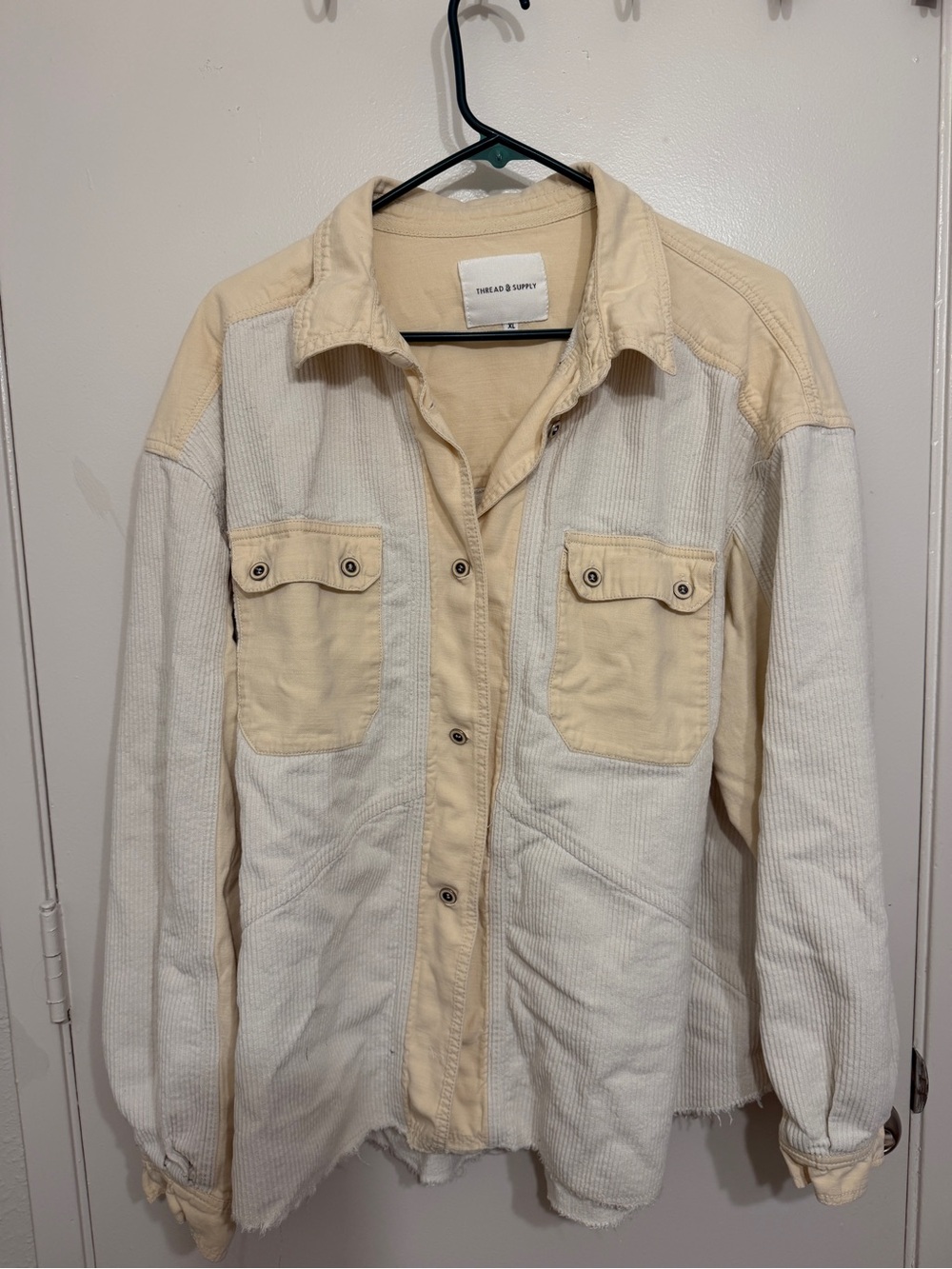 Thread & Supply Two-Tone Beige and Cream Corduroy Shirt Jacket